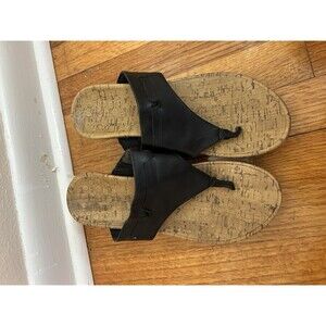 Vionic Cameron Wedge Sandals Womens Size 8 Black Thong Slide Orthotic Shoe